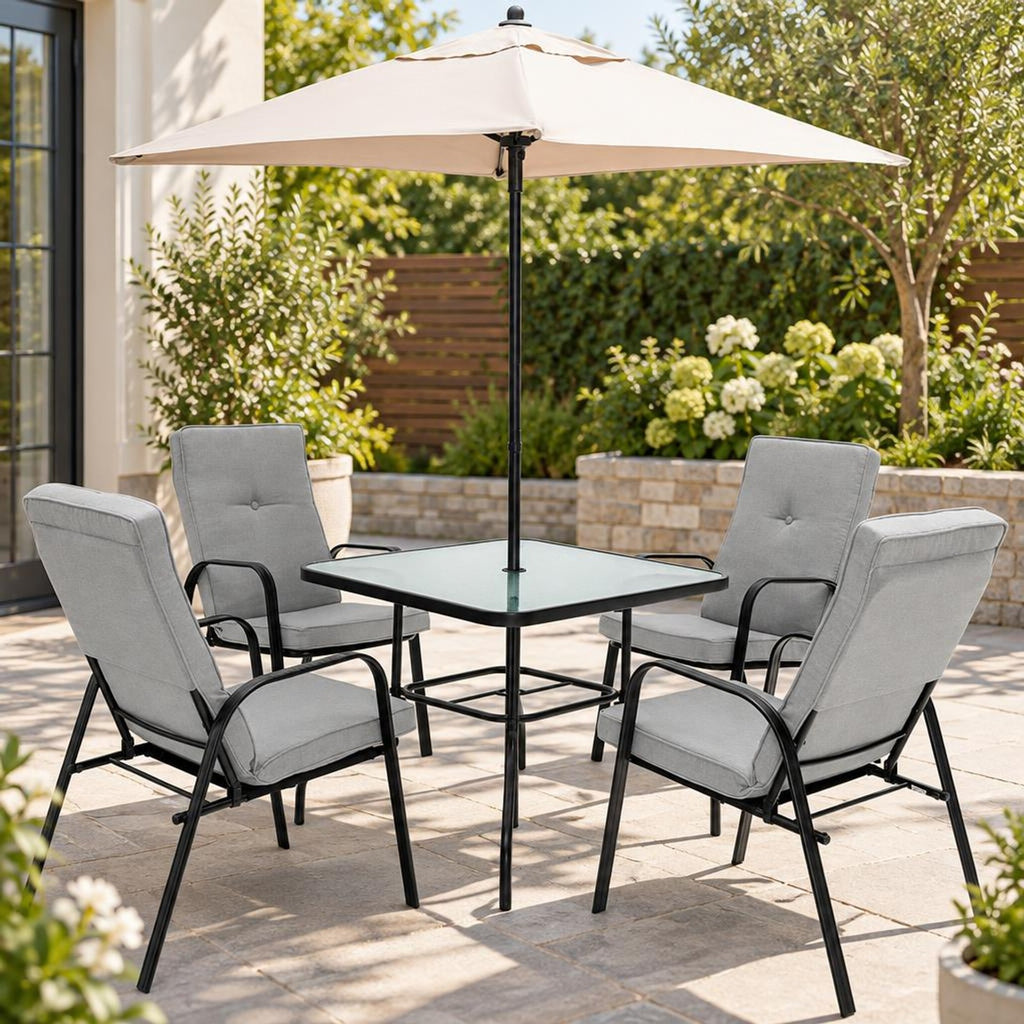 Airfind 5 Feet Patio Square Market Table Umbrella Shelter with 4 Sturdy Ribs, Metal Polyester Frame, 7 x 7 x 7.2 ft Footprint, Beige