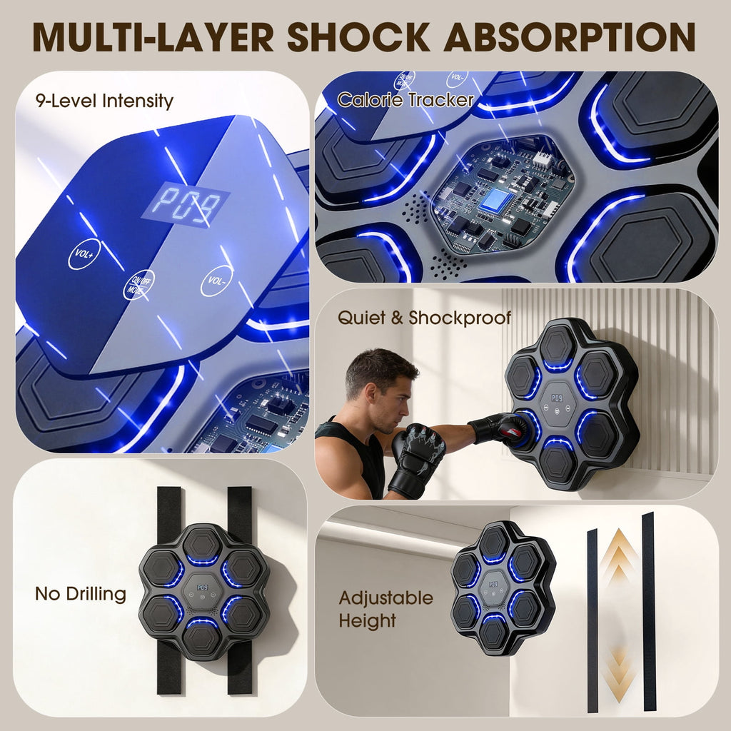 Airfind Smart Music Boxing Machine Target Trainer with Bluetooth Interactive Reflex Punch Pad for Home Gym and Kids Training 9 Speed Modes, Black