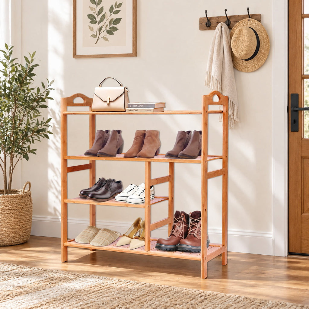 Airfind Shoe Rack, 4 Tiers Multifunction Bamboo Storage, for Entryway Hallway, 44 lbs Capacity, Bamboo Frame, Wood color, Natural
