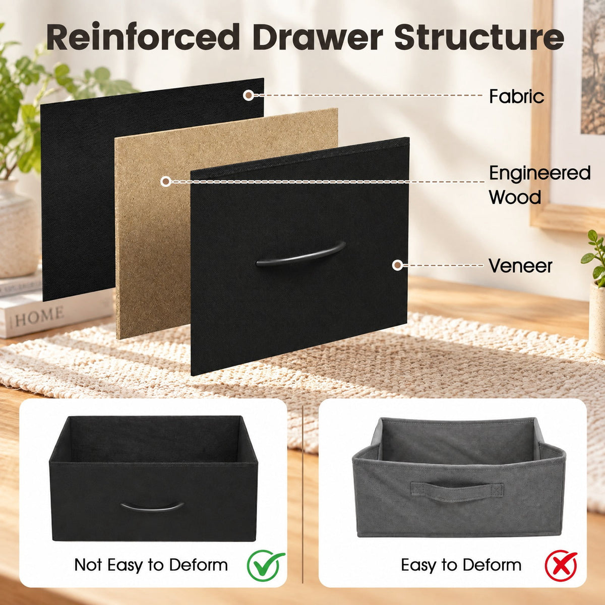 Airfind 7-Drawer Wide Dresser with 2-Sized Folding Fabric Drawers for Bedroom, 155 lbs Capacity, Engineered Wood Frame, 39.5in x 12in x 31in Footprint