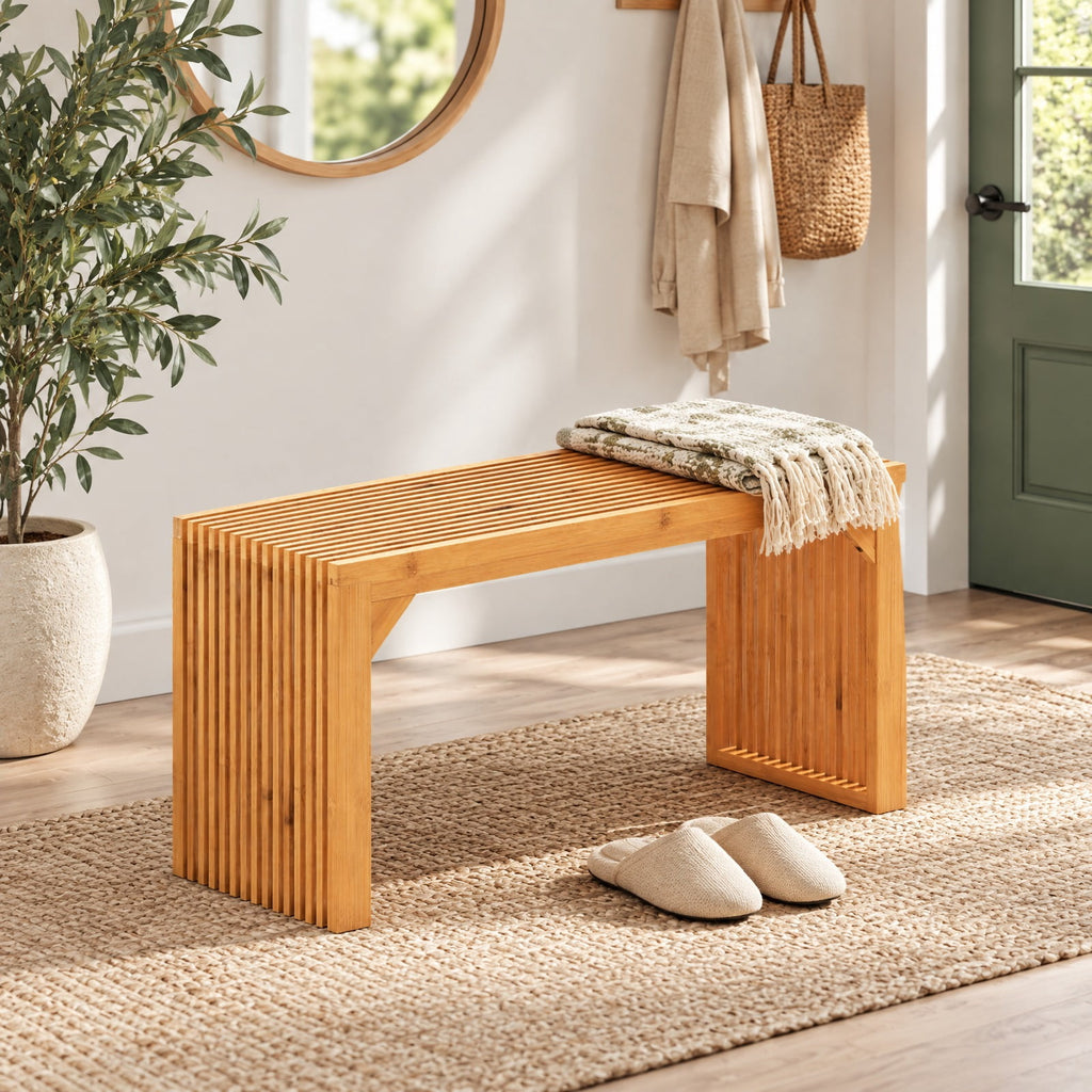 Airfind Bamboo Dining Bench Long Entryway Bench Indoor Outdoor Solid Wood Bench, 660 LBS Capacity, Bamboo Frame, 36 x 13 x 17 Footprint, Natural