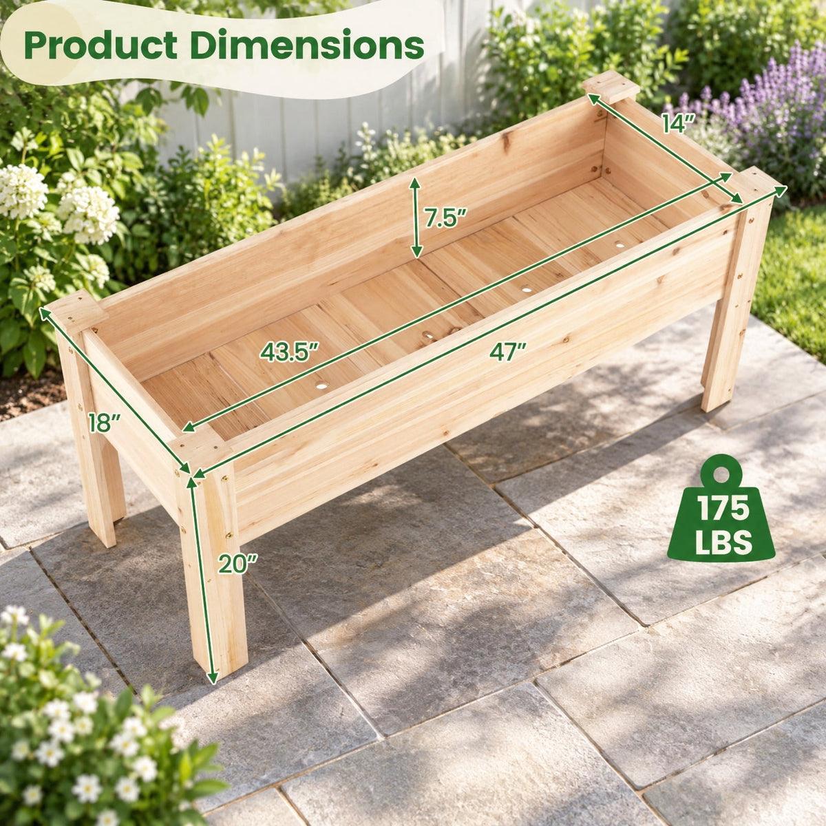 Airfind Wooden Raised Garden Bed with Legs 175 LBS Heavy-Duty Elevated Planter Box with Drainage Holes, 175 lbs Capacity, Fir Wood Frame, Natural