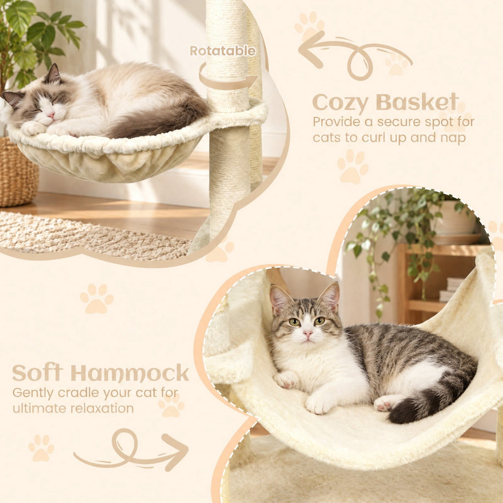 Airfind 80 Inches Tall Cat Tree with 2 Large Condos and Dangling Toys, 33 lbs Capacity, Engineered Board Sisal Plush Fabric Sponge Frame, Beige