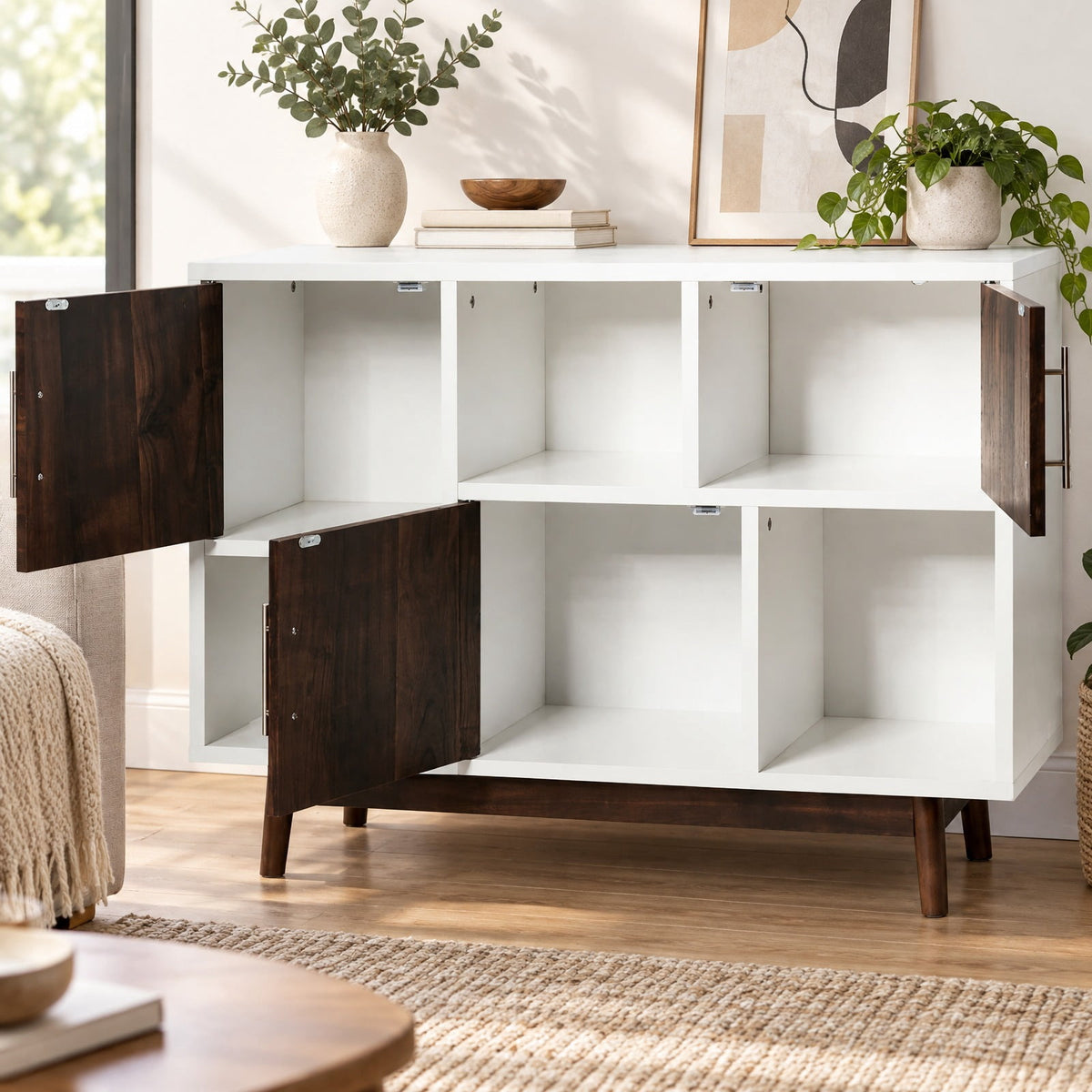 Airfind Wood Display Sideboard Storage Cabinet with Storage Compartments, 33 lbs Capacity, Solid particle board pinewood leg Frame, Wood