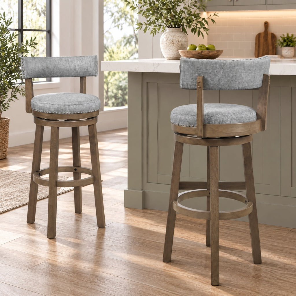 Airfind Swivel Bar Stools Set of 2 Linen Fabric Upholstered Barstools with Back-31.5 Inches, 330 lbs Capacity, Rubber Wood Linen Fabric Sponge Frame