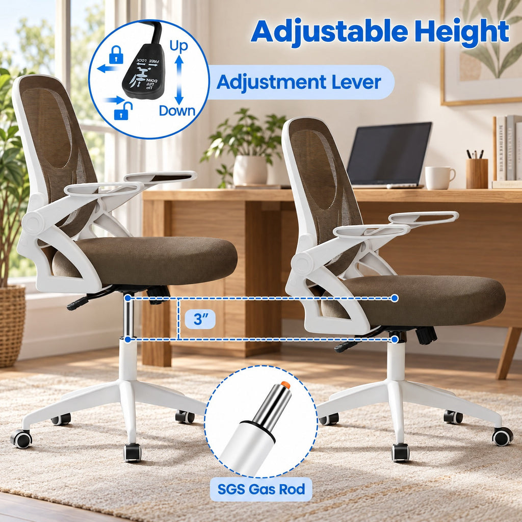 Airfind Ergonomic Computer Desk Chair with Lumbar Support and Flip-up Arms, 330 lbs Capacity, PP Metal Mesh Plywood Sponge Frame, Gray