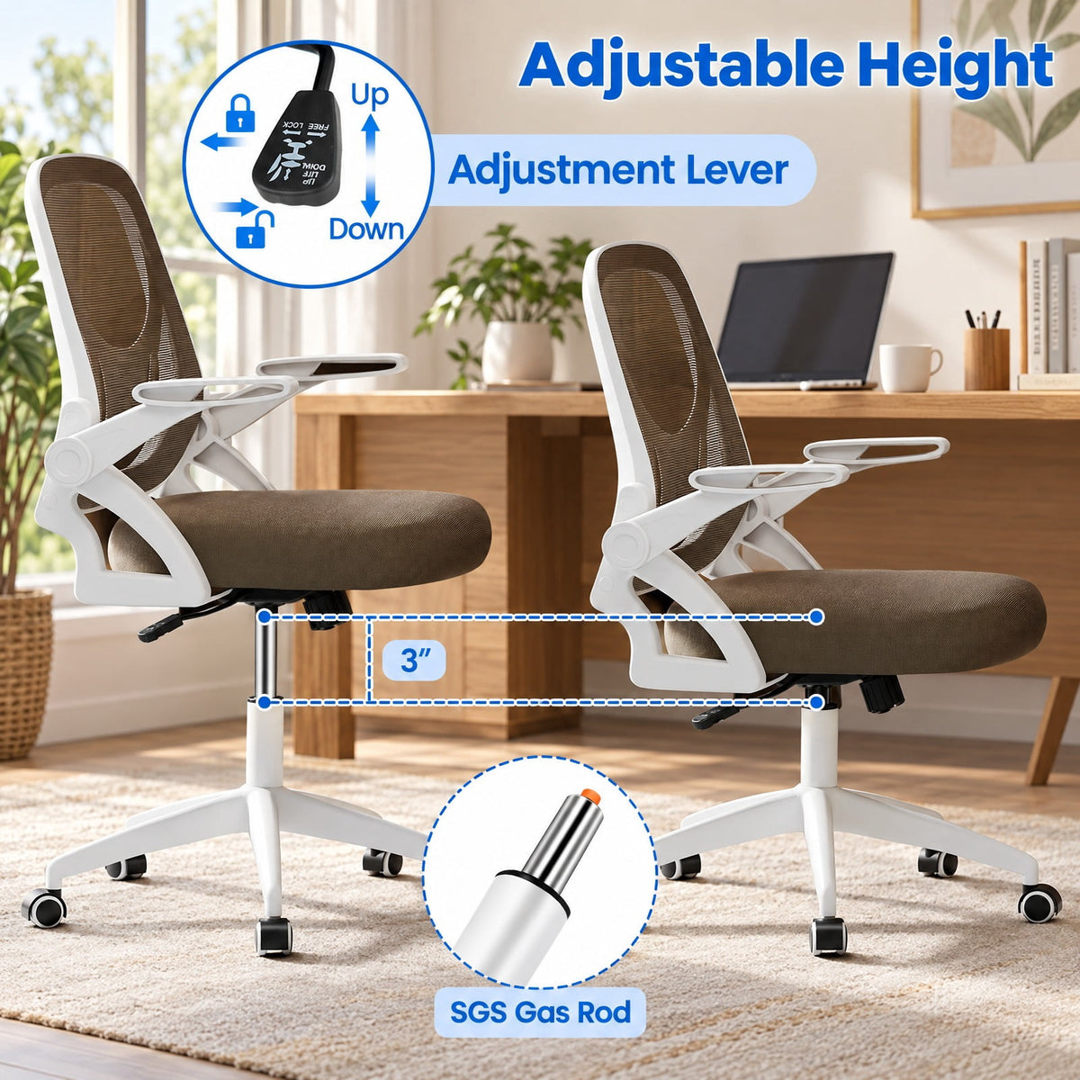 Airfind Ergonomic Computer Desk Chair with Lumbar Support and Flip-up Arms, 330 lbs Capacity, PP Metal Mesh Plywood Sponge Frame, Gray