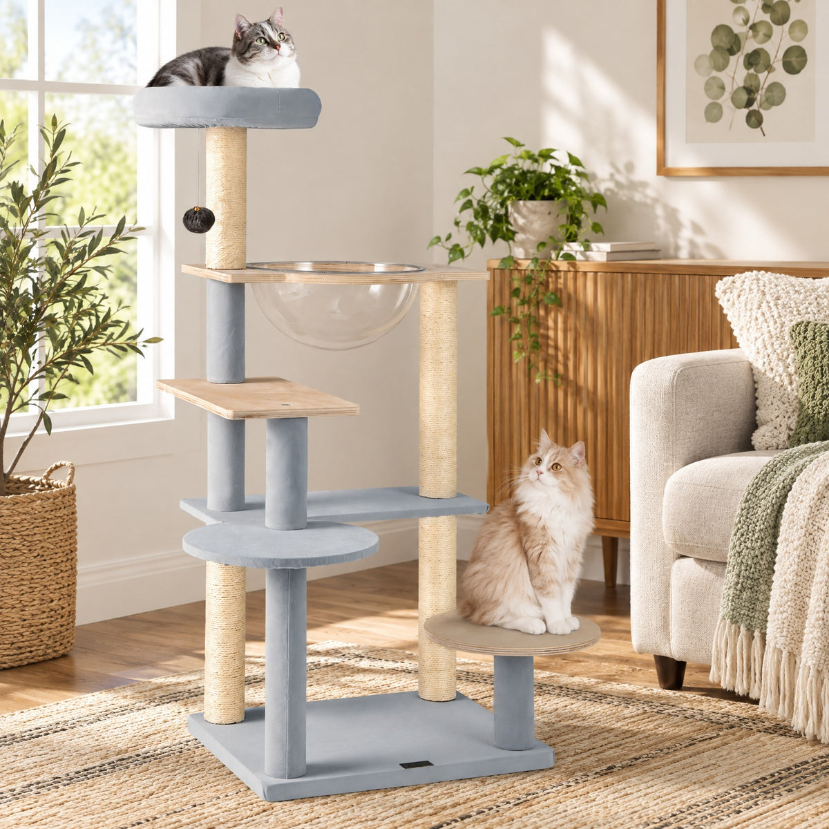 Airfind Modern Cat Tree 44 Inch Multi-level Cat Tower with Removable Padded Top Perch, 22 Lbs Capacity with Solid Plywood Sisal Engineered, Natural