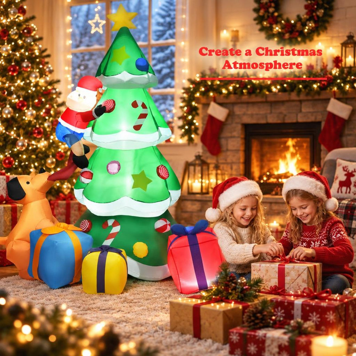 Airfind 7 Feet Inflatable Christmas Tree Santa Decor with LED Lights, 190T Polyester Fabric Product Height: 7 Ft Product Weight: 4 Lbs, Unspecified