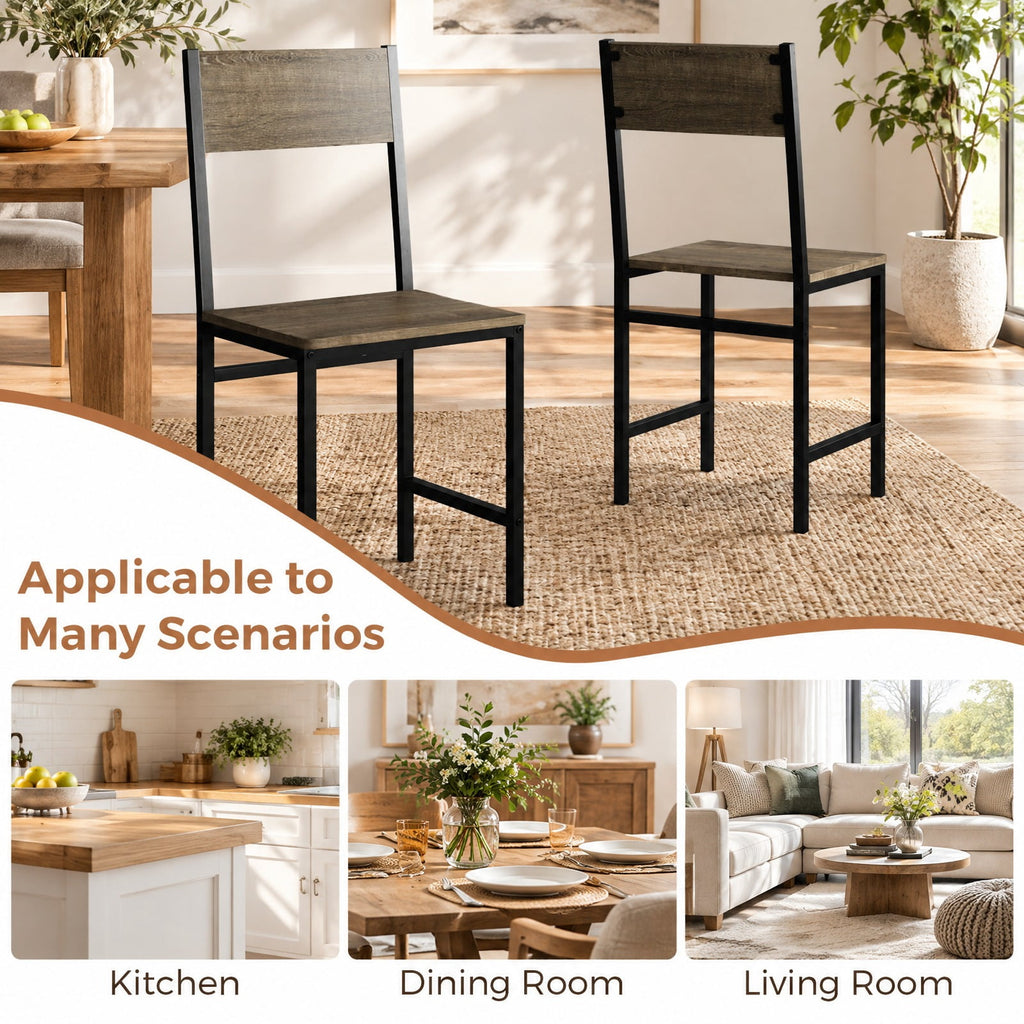Airfind Set of 4 Dining Chairs with Metal Legs and Slanted Back, 300 lbs Capacity, Metal Engineered Wood Frame, 17.5 x 16 x 34 Footprint, Gray