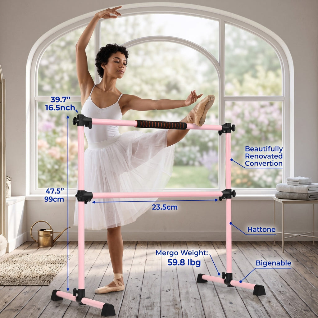 Airfind 4 Feet Portable Ballet Barre Freestanding Double Dance Barre with Adjustable Height for Home Studio and School, Pink