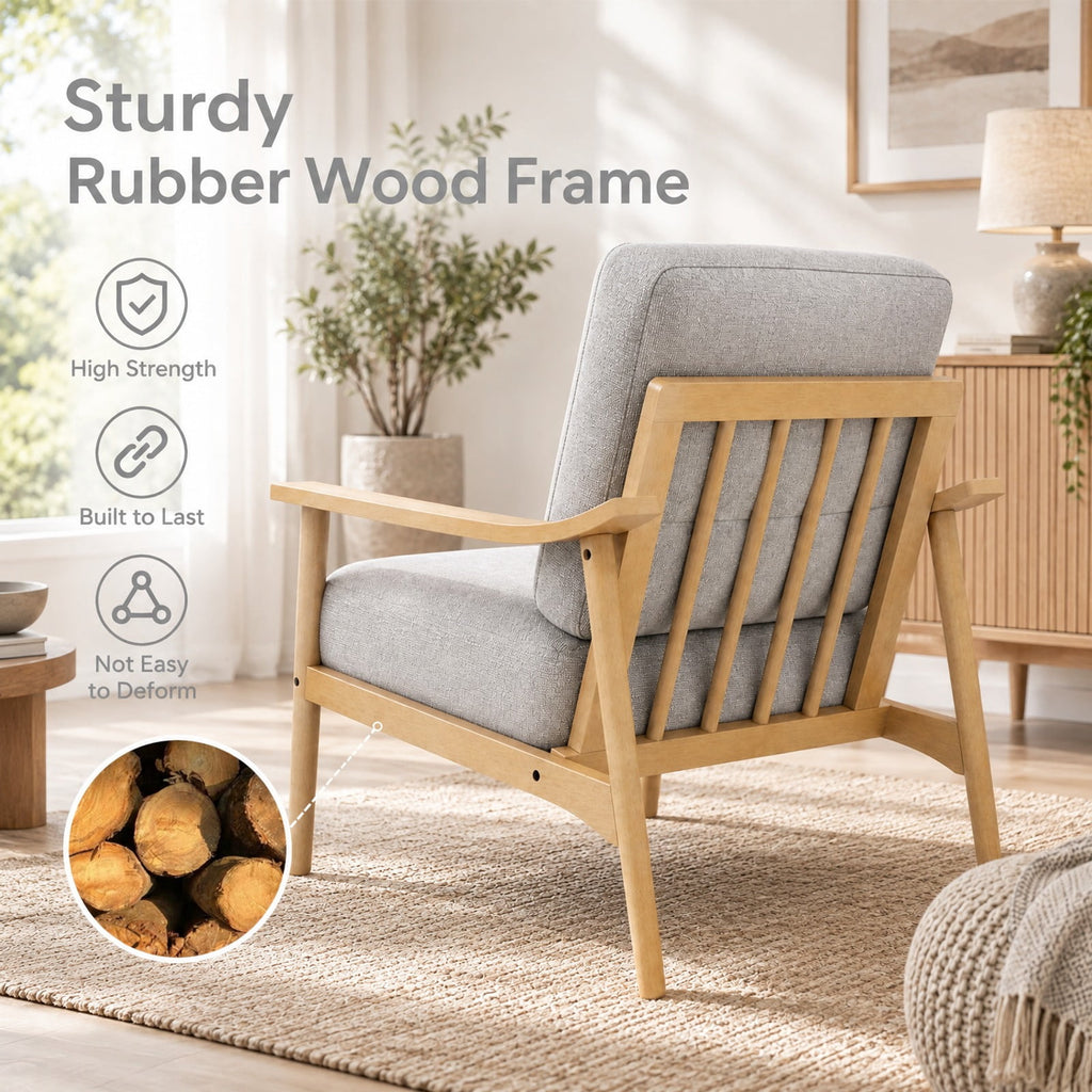 Airfind Modern Accent Chair with Rubber Wood Armrests and Legs for Living Room, 440 lbs Capacity, Natural