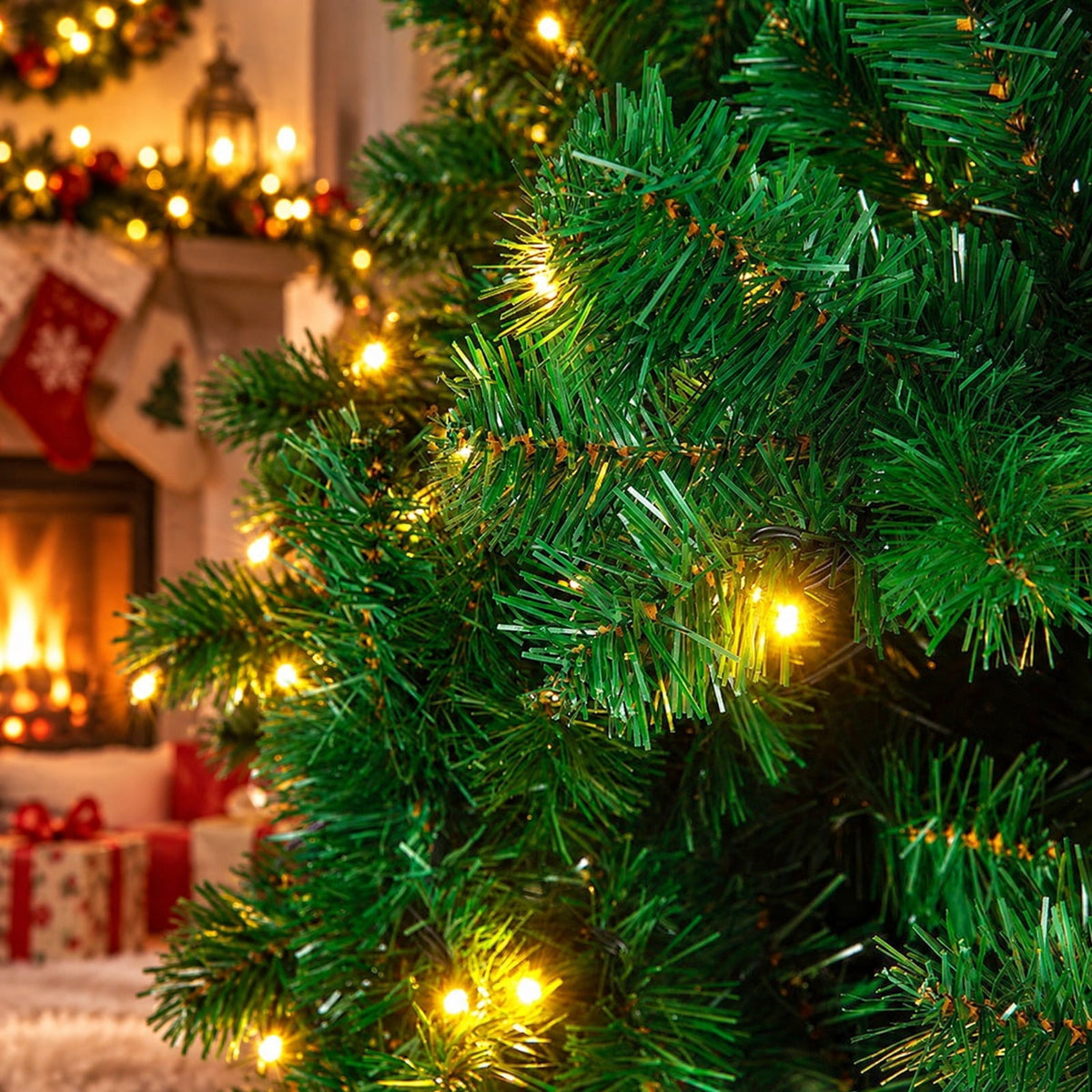 Airfind 9 Feet Pre-Lit PVC Artificial Christmas Tree with 700 LED Lights, PVC Iron Frame, Φ 5.2ft x 9ft H Footprint, Green