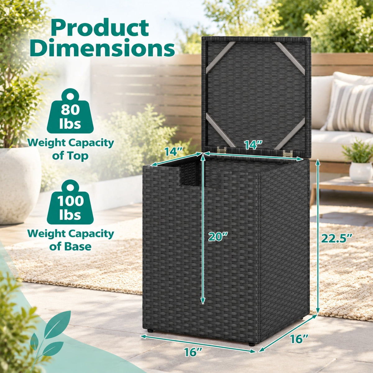 Airfind Rattan Propane Tank Cover Patio Hideaway Tank Side Table, 80 lbs Capacity, PE Rattan Metal Frame, 16 x 16 x 22.5 Footprint, Black