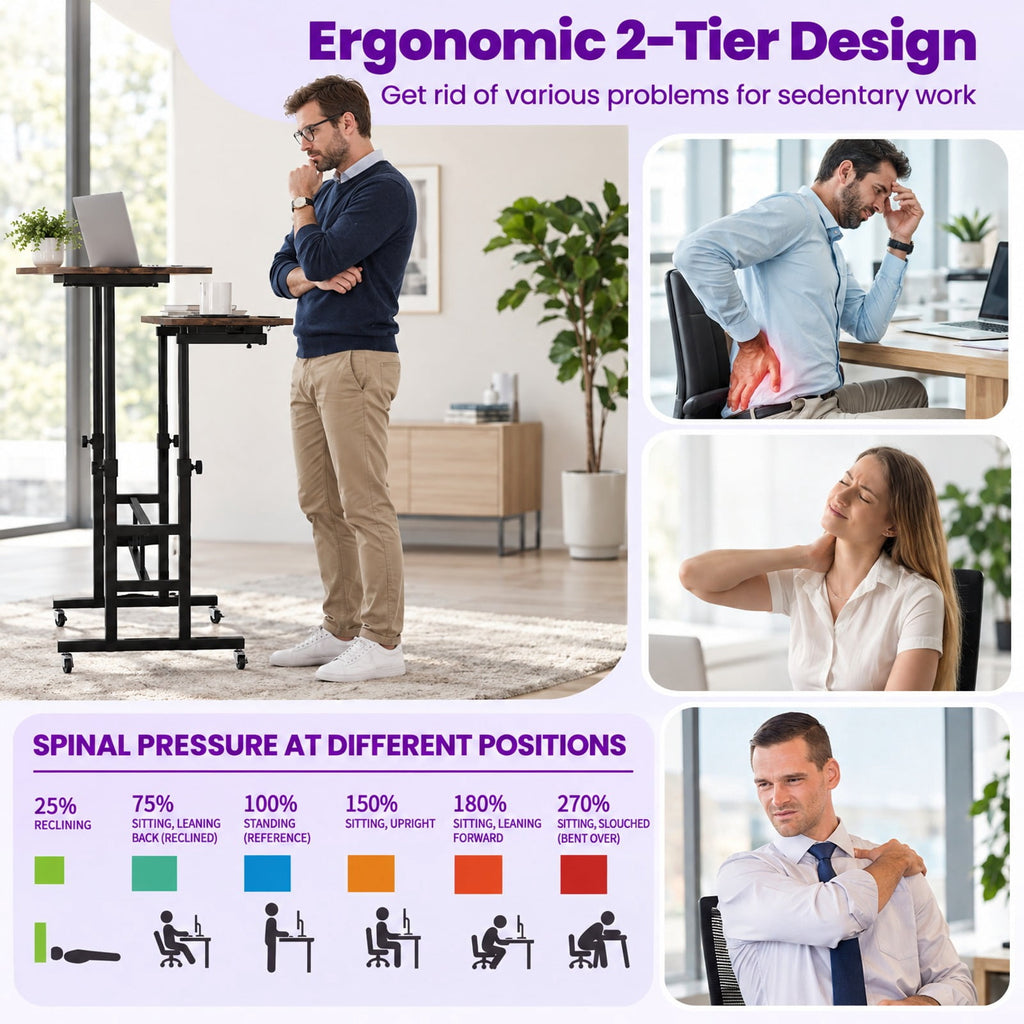 Airfind Height Adjustable Mobile Standing Desk with Power Outlets and Portable Rolling Laptop Cart on Wheels, Brown