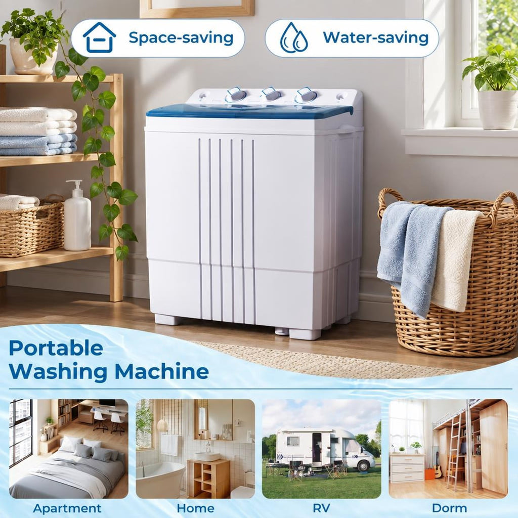 Airfind Portable Washing Machine with Built-in Drain Pump, PP Frame, Blue, Suitable for home apartment dorm and RV