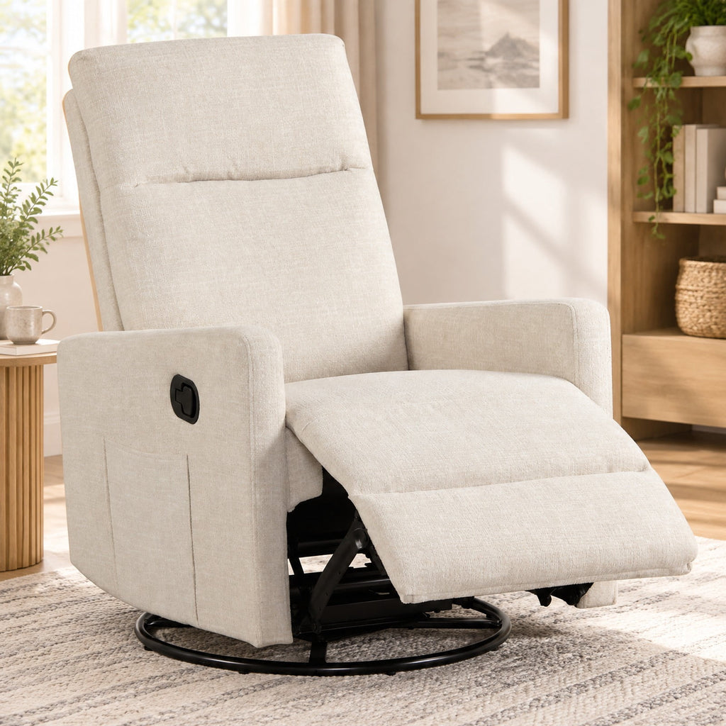 Airfind Swivel Rocking Chair 360° Nursery Reclining Rocker Armchair with Cushioned Back, 330 lbs Capacity, Lint Fabric Frame, Gray