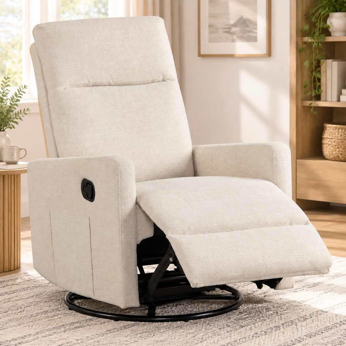 Airfind Swivel Rocking Chair 360° Nursery Reclining Rocker Armchair with Cushioned Back, 330 lbs Capacity, Lint Fabric Frame, Gray