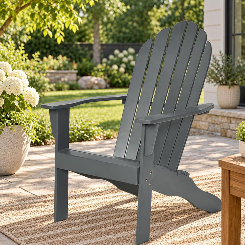 Airfind Acacia Wood Outdoor Adirondack Chair with Ergonomic Design, Acacia wood Frame, Gray, Overall dimension 27 x 35 x 40.5 (L x