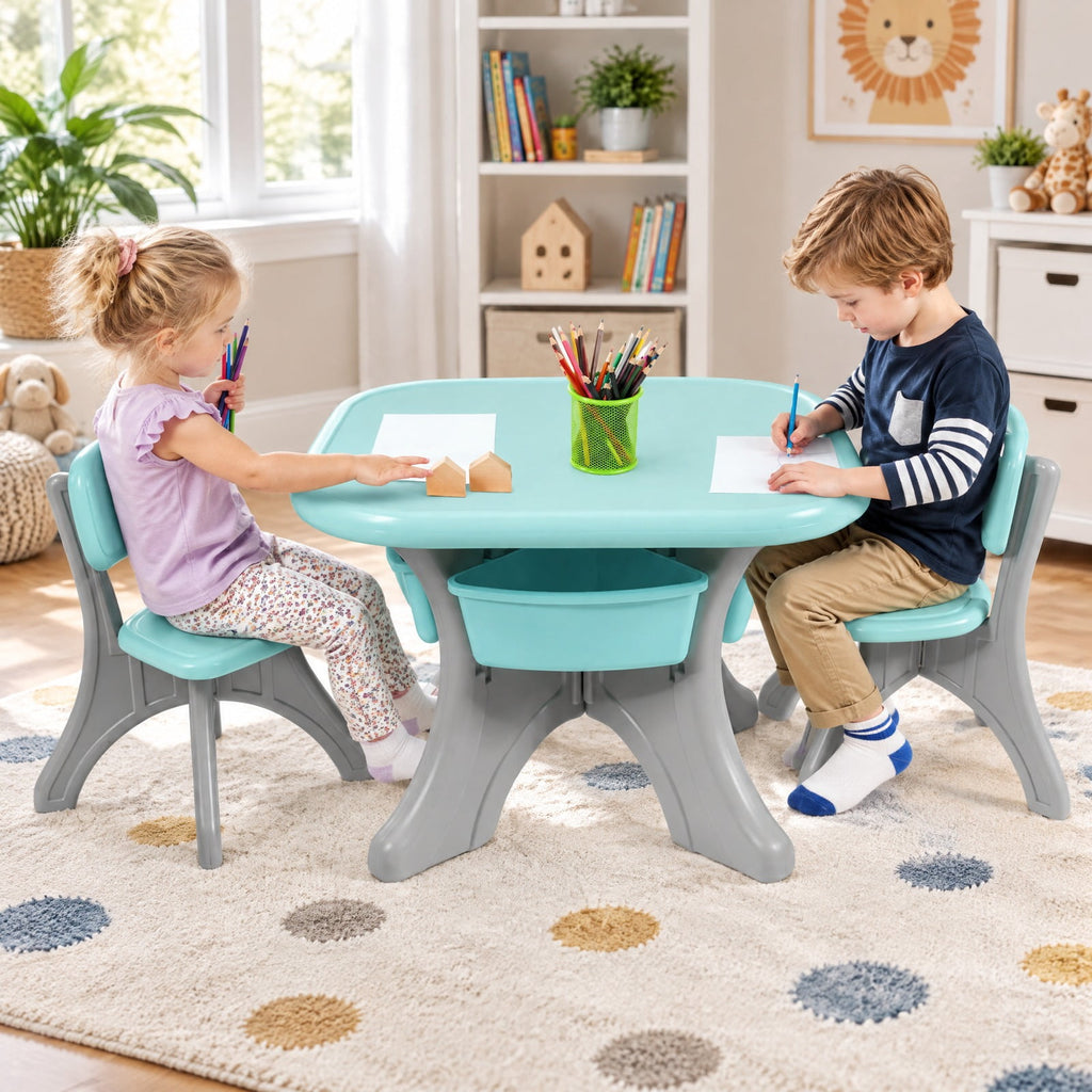 Airfind Youth Activity Table, Youth, and Chair Set Play Furniture W/Storage, 176 lbs Capacity, PP Frame, 27 Inch x 27 Inch x 20 Inch Footprint, Blue