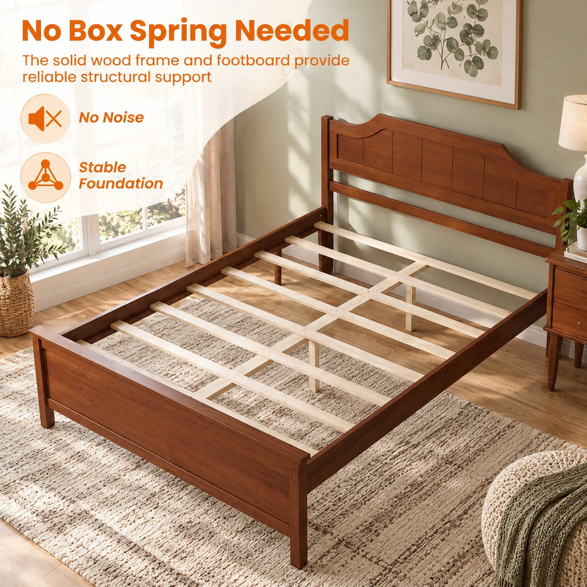 Airfind Full Size Solid Wood Platform Bed Frame with Headboard in Walnut, 440 lbs Capacity, 79.5 x 58 x 39 Bed Platform Footprint, Walnut