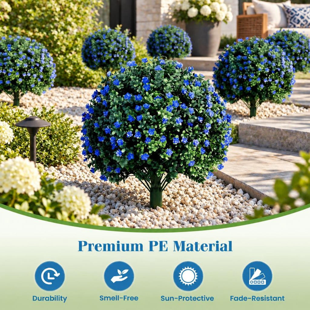 Airfind 2 Pack Artificial Flowering Boxwood Topiary Ball Trees 27.5 Inches Faux Floral Shrubs, PP PE Frame for Everyday Use, Green