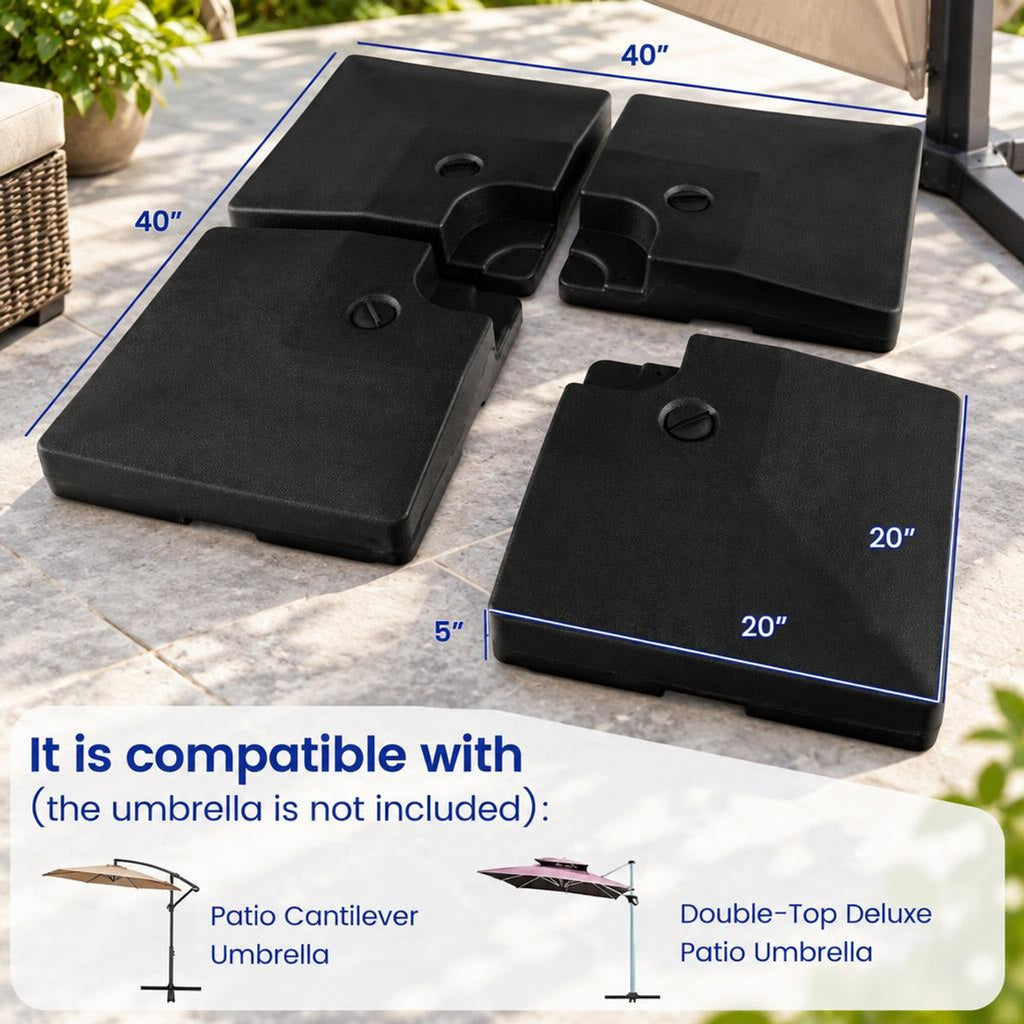 Airfind 4-Piece 20L Cantilever Offset Patio Umbrella Base, Providing 200 lbs large water filling capacity, Each plates can be stacked up to save space