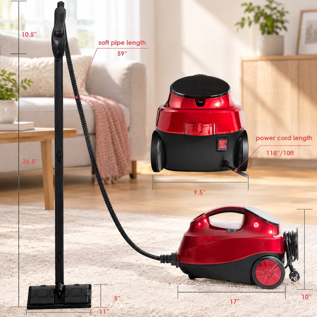 Airfind 2000W Heavy Duty Multi-purpose Steam Cleaner Mop with Detachable Handheld Unit, ABS Frame, : 10 x 17 x 10 Footprint, Red