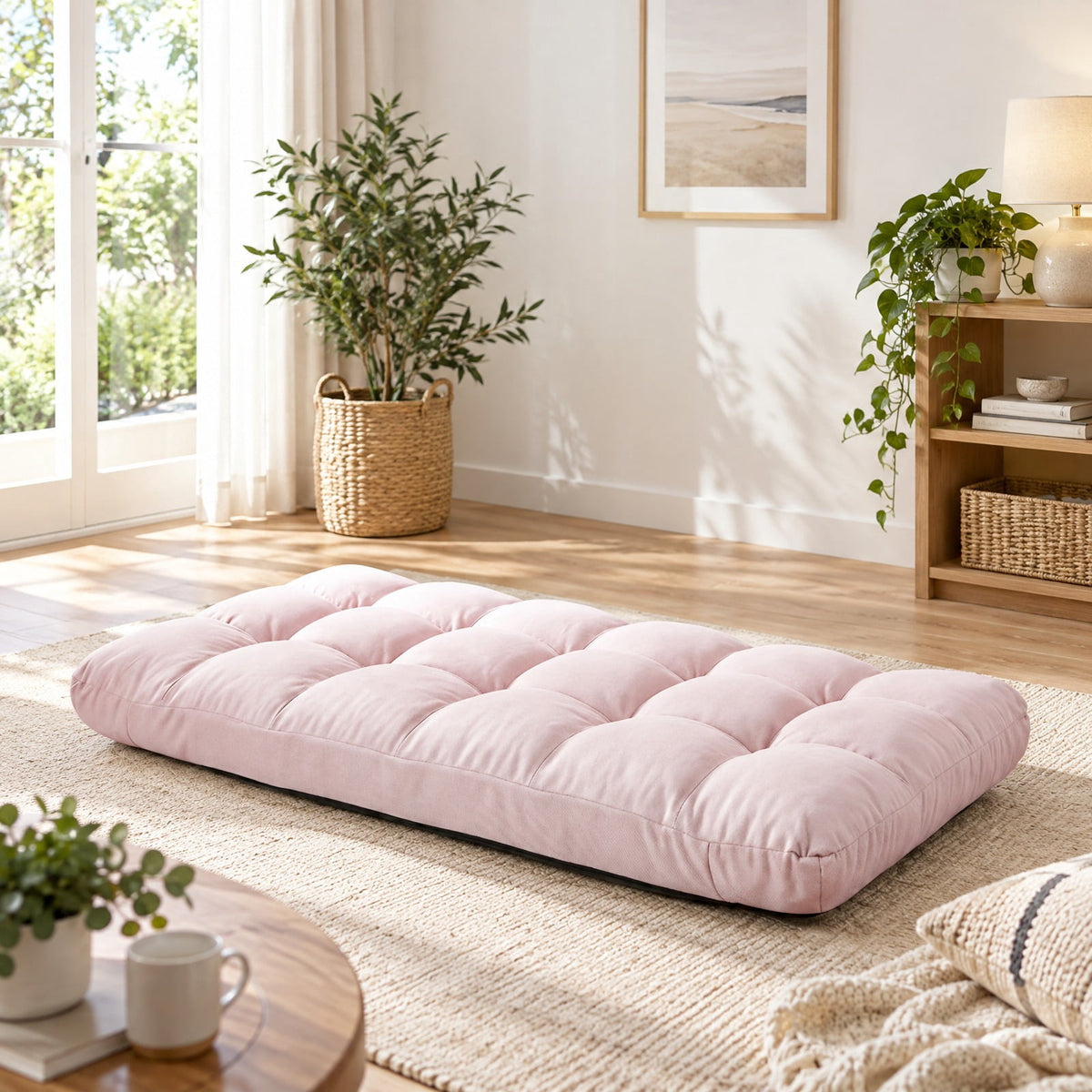 Airfind 14-Position Adjustable Folding Lazy Gaming Sofa, 264 lbs Capacity, Cotton and linen fabric steel Frame, Light Pink
