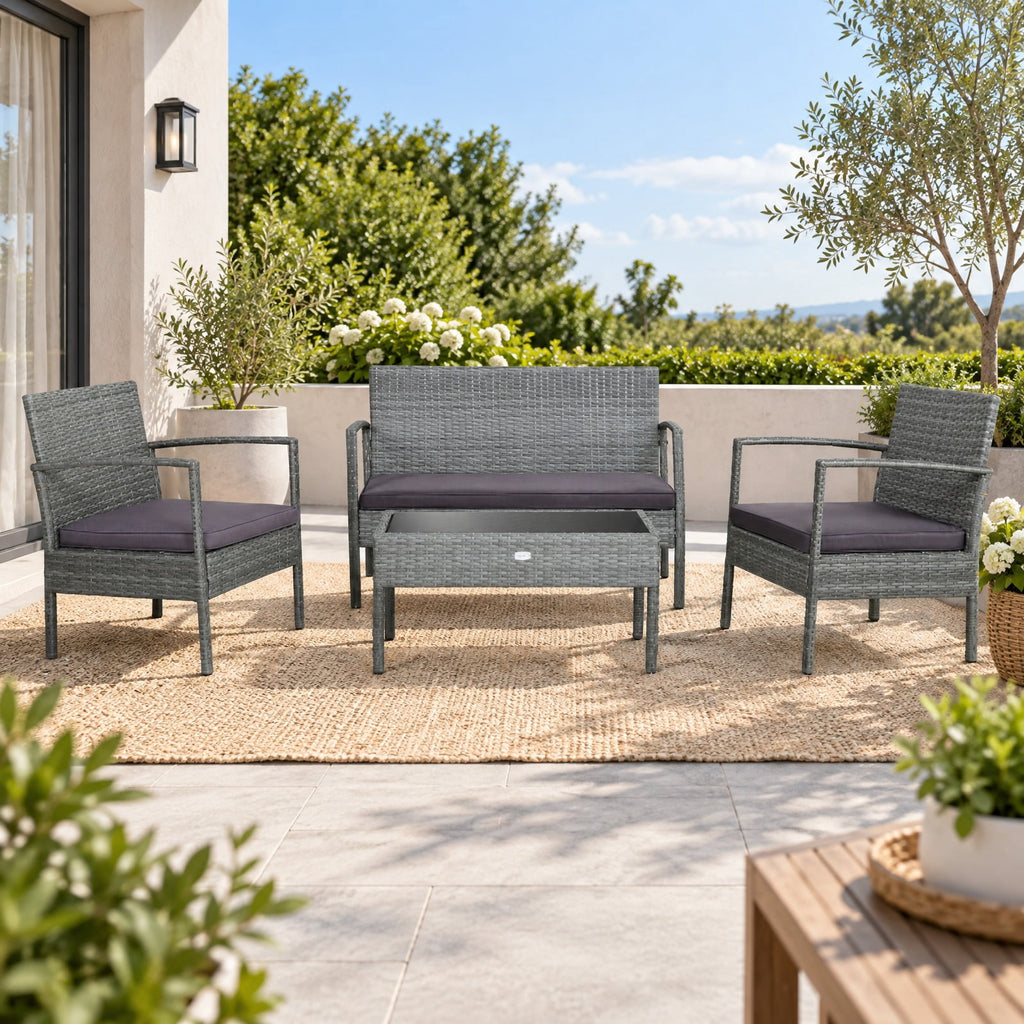 Airfind 4 Pieces Outdoor Rattan Conversation Set with Comfortable Cushion, 800 lbs Capacity, Rattan Frame, 23 Inch x 23 Inch x 28.5 Inch Footprint
