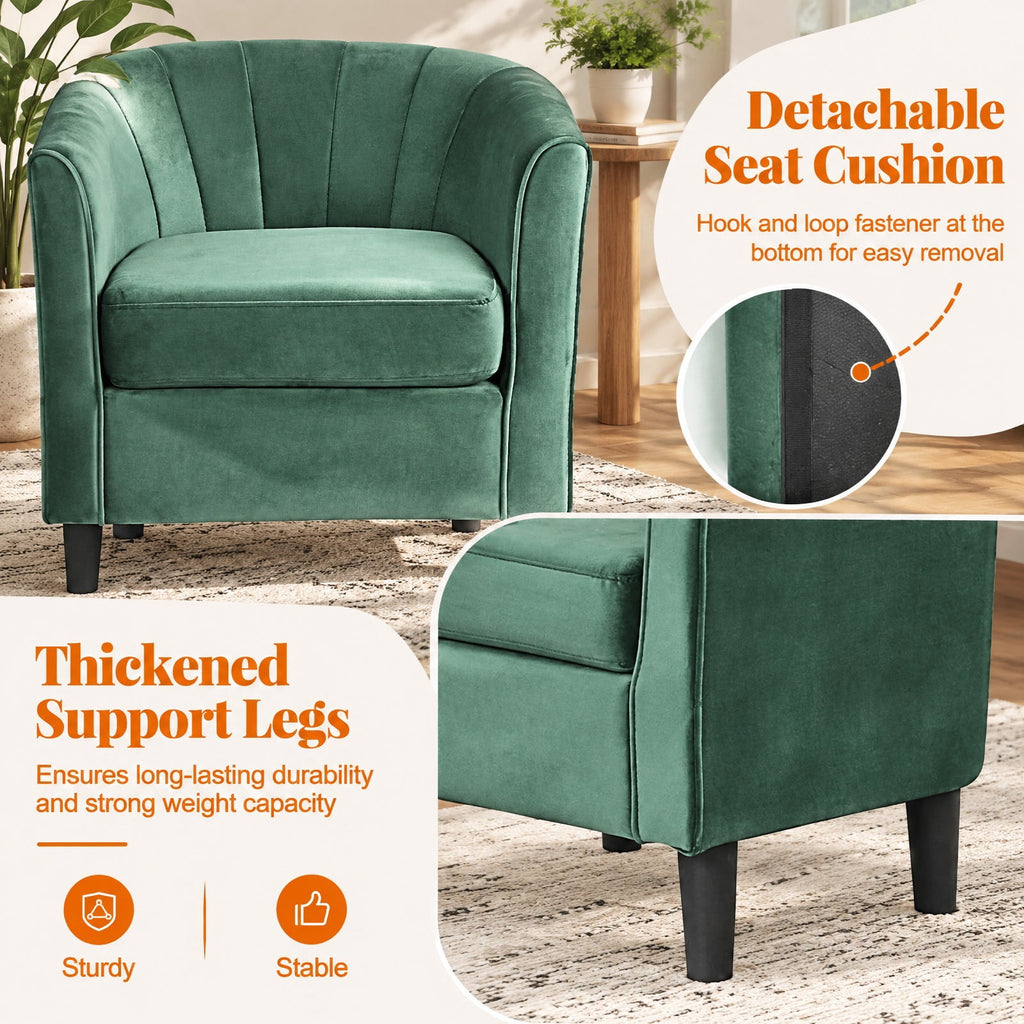 Airfind Upholstered Teddy Velvet Club Barrel Chair with Ottoman with Footrest, Velvet/ Teddy Velvet Sponge Plywood Plastic Frame, Green