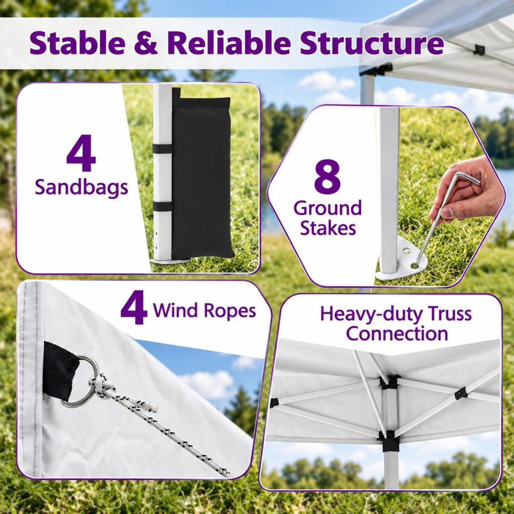 Airfind 10 x 10 Feet Outdoor Commercial Pop up Canopy Tent, 210D Oxford Fabric Metal Frame, 10 x 10 x 8.2-8.8 ft (L x W x H) 3 Footprint, White