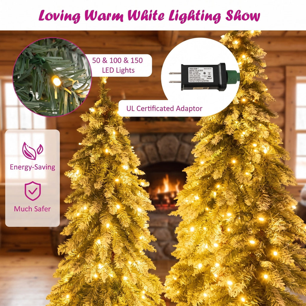Airfind Pre-Lit Christmas Tree Set of 3, PVC Metal Tree Height (Small/Medium/Big) 3 ft Tree Width (Small/Medium/Big) 1.3 ft Frame, Green and White