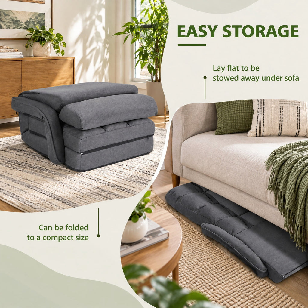 Airfind Folding Lazy Floor Chair Sofa with Armrests and Pillow, Linen-like cloth steel sponge Frame, 22in x 26in x 29in Footprint, Gray
