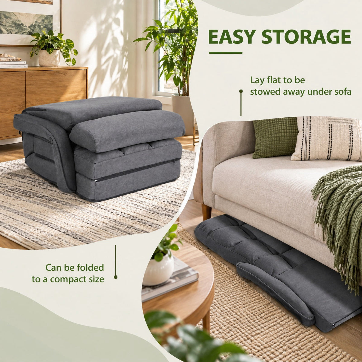 Airfind Folding Lazy Floor Chair Sofa with Armrests and Pillow, Linen-like cloth steel sponge Frame, 22in x 26in x 29in Footprint, Gray