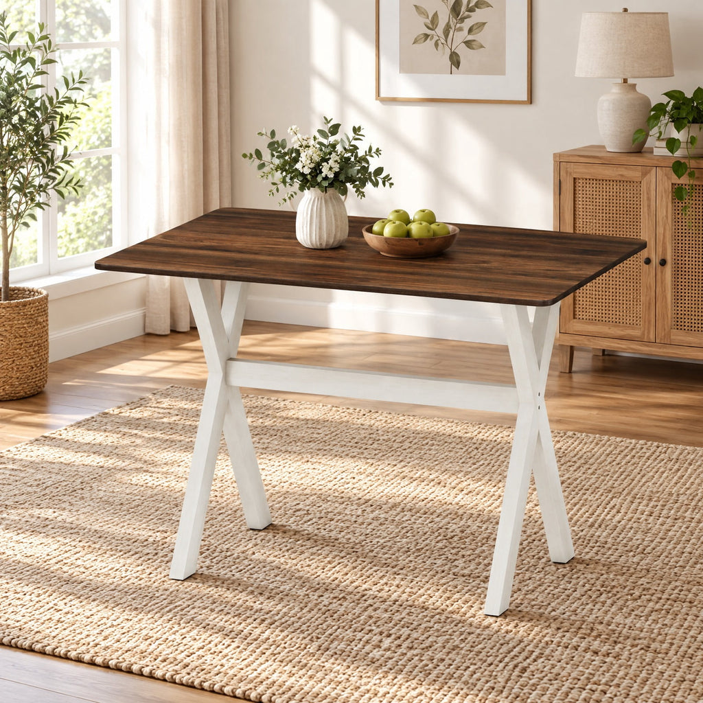 Airfind Modern Dining Table Wooden Kitchen Table with X-shaped Frame, 220 lbs Capacity, Rubber Wood MDF Frame, 43in x 28in x 30in Footprint, White