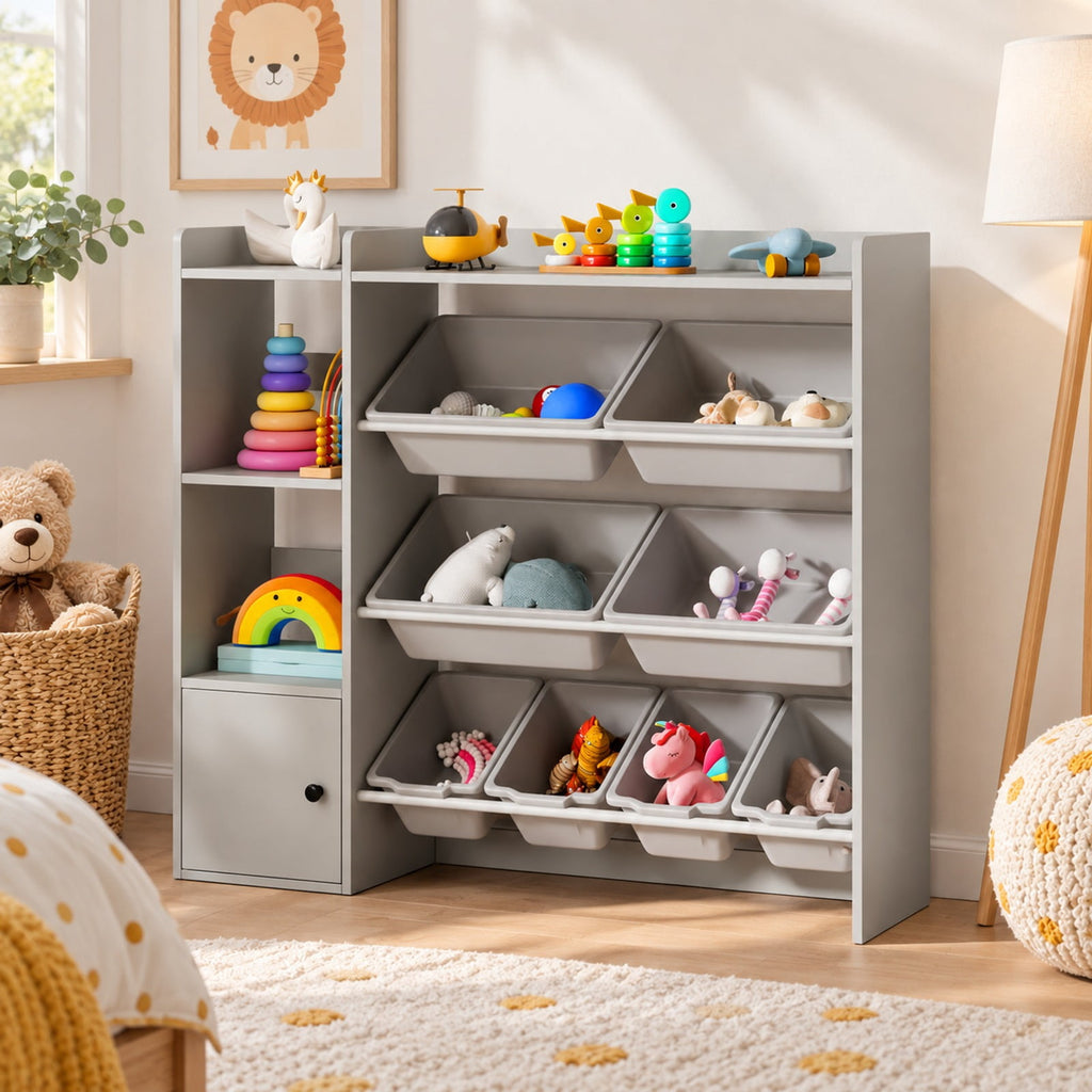 Airfind Kids Toy Storage and Bookshelf with Open Shelves and Single-door Cabinet, 220 lbs Capacity, Engineered Wood Frame, for 3+ Years Old Total