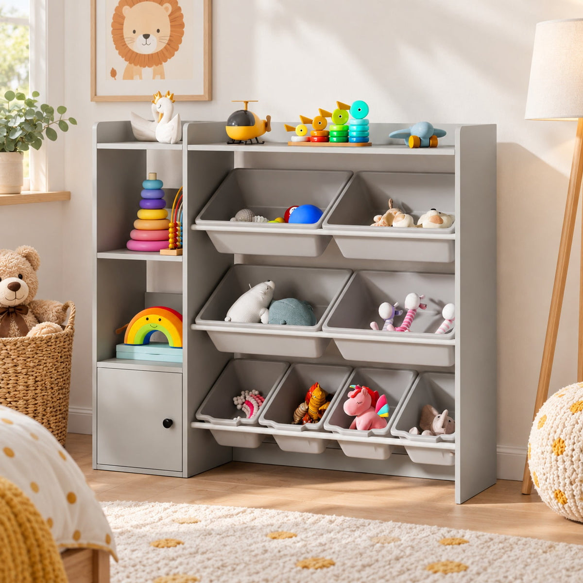 Airfind Kids Toy Storage and Bookshelf with Open Shelves and Single-door Cabinet, 220 lbs Capacity, Engineered Wood Frame, for 3+ Years Old Total