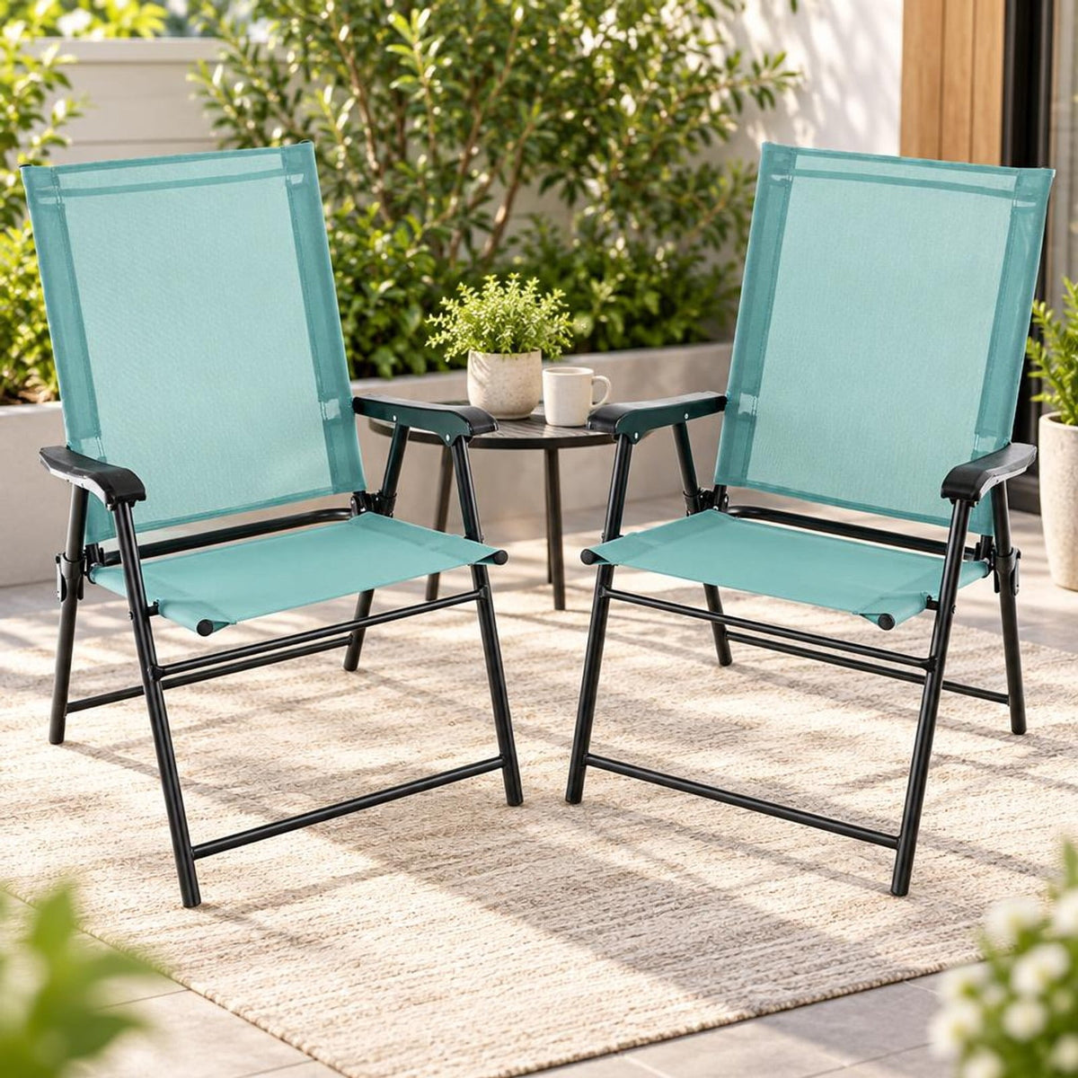 Airfind 2 Set of Patio Dining Chair with Armrests and Metal Frame, Chair 330 lbs Capacity, Metal Fabric Unfolding Frame, 25.5 x 24 x 37 Footprint