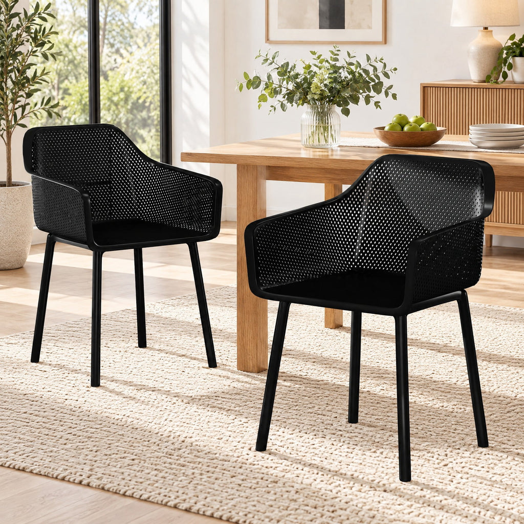 Airfind Modern Plastic Dining Chairs Set of 2 Kitchen Armchairs with Breathable Mesh Backres, 330 Lbs Capacity, PP, Black