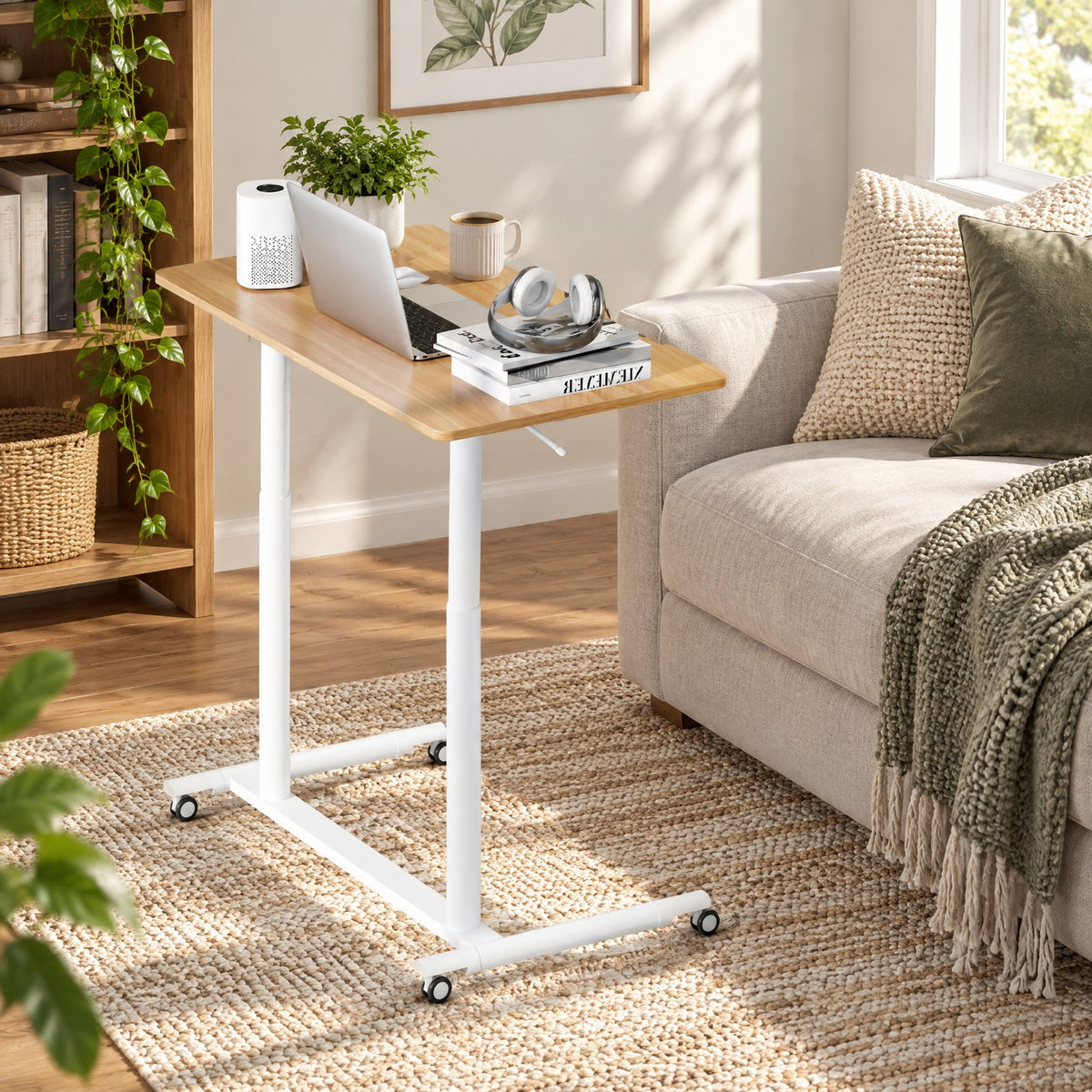 Airfind Height Adjustable Computer Desk Sit to Stand Rolling Notebook Table, MDF Frame, 37.5 x 21.5 x 27.5-42 Footprint, Natural