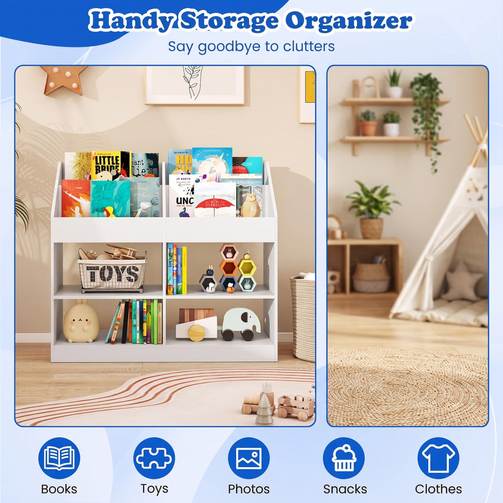 Airfind 3-Tier Kids Bookshelf Toy Storage Organizer with Display Rack and 4 Compartments, 11 lbs Capacity, Engineered Wood Frame, White