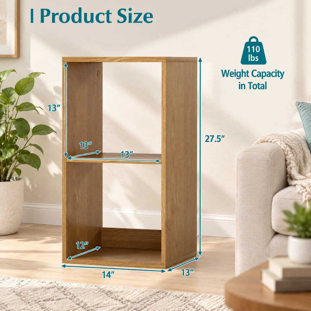 Airfind 2 Cube Bookshelf with Back Guardrail for Living Room Bedroom, Engineered Wood Frame, 14 Inch x 13 Inch x 27.5 Inch Depth of Bottom Shelf 12 Inch Footprint