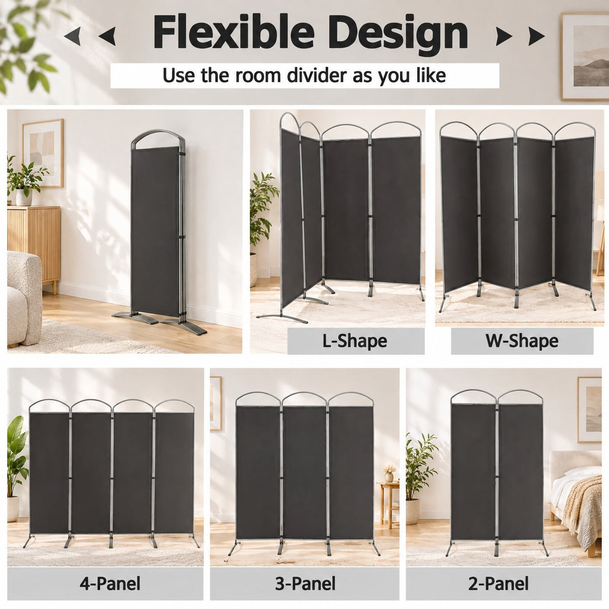 Airfind 6.2Ft Folding 4-Panel Room Divider for Home Office Living Room, Polyester Metal Frame, 87 x 20 x 74 Footprint, Grey