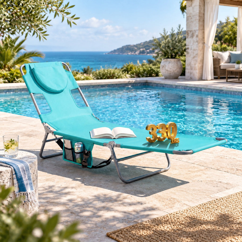 Airfind Folding Beach Lounge Chair with Adjustable Backrest for Lawn, 330 lbs Capacity, Metal Oxford Fabric Polyester Sponge Frame, Light Green