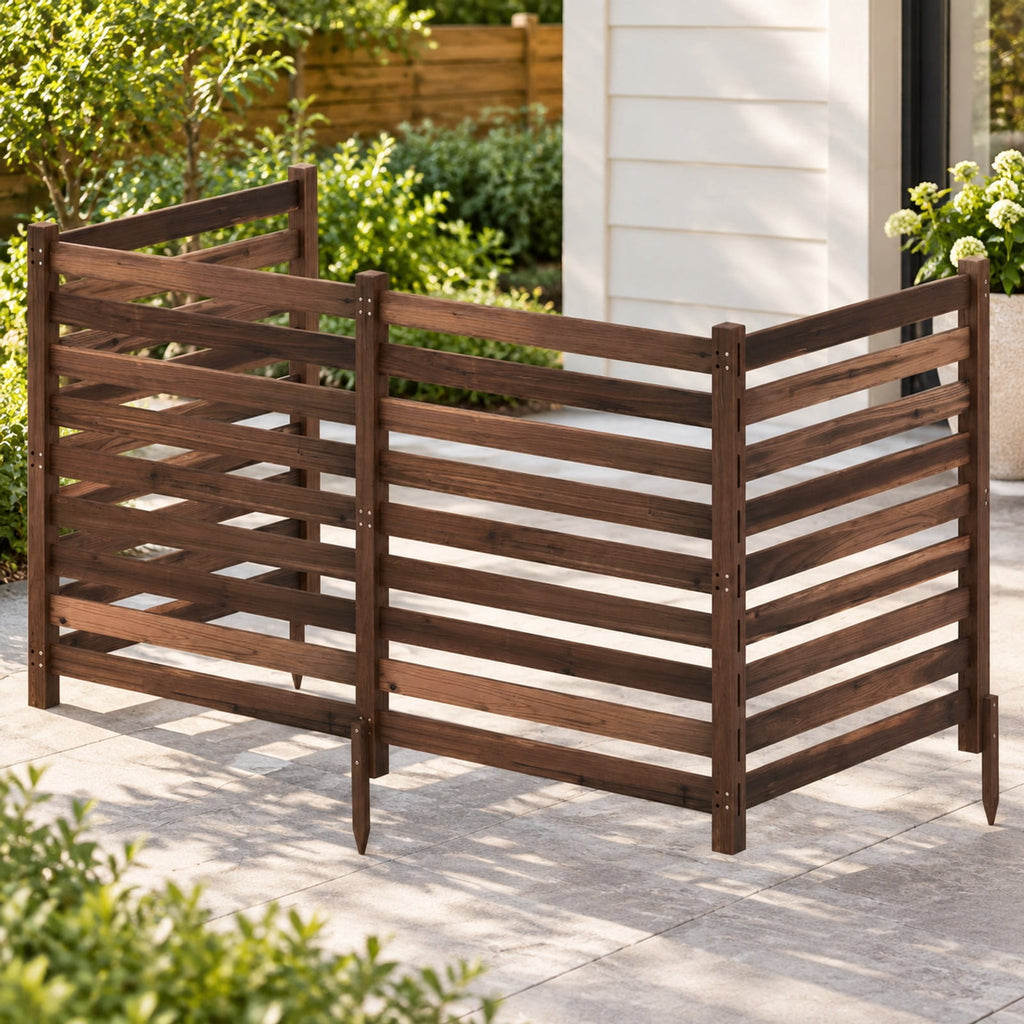 Airfind 4-Panel Wooden Outdoor Privacy Fence with Ground Stakes, Fir Wood, Product Dimensions of Each Screen 38.5 Inch, Brown