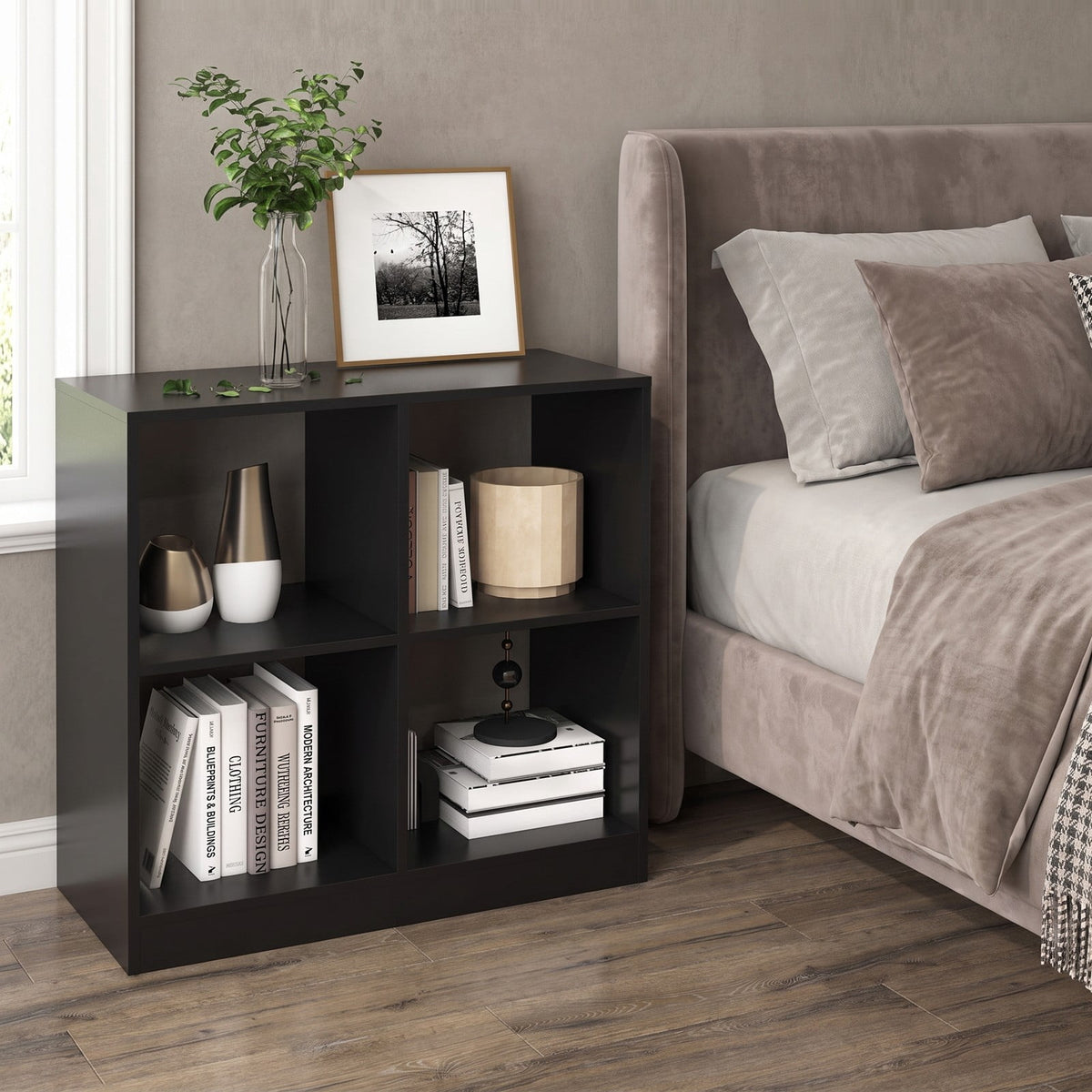 Airfind 4-Cube Kids Bookcase with Open Shelves, 60 lbs Capacity, Engineered wood Frame, 29 Inch x 13 Inch x 29 Inch Footprint, Black