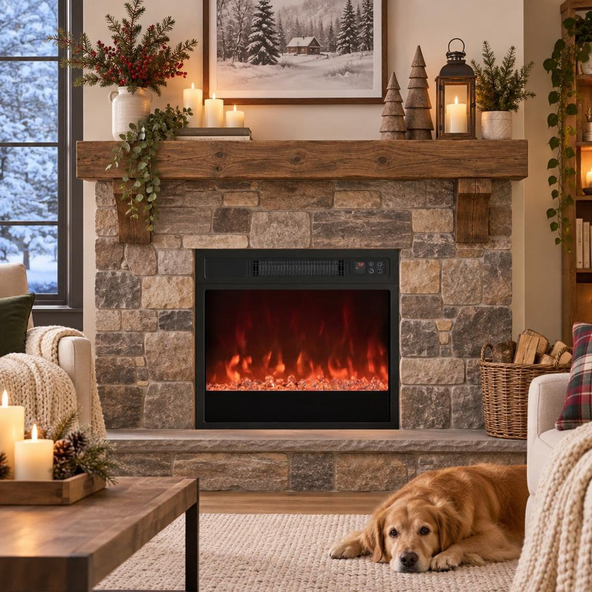 Airfind 5000 BTU 18-Inch Electric Fireplace Insert featuring Remote Control and Brightness, Metal Tempered Glass PP Frame, Black