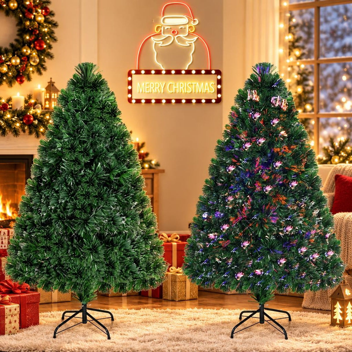 Airfind 3ft / 4ft / 5ft / 6ft Fiber Optic Artificial PVC Christmas Tree-4 ft, PVC Plastic Fiber Optic 3 Ft Frame, 1.7ft x 3ft Footprint, Green