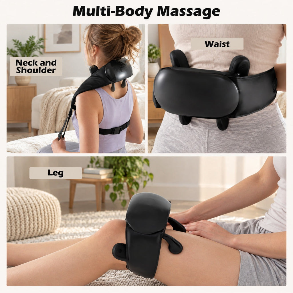 Airfind Neck Shoulder Massager with 2 Heat Levels for Pain Relief, PU ABS Silicone Frame, 8 x 20 x 5.5 Footprint, Black